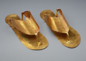 Funerary gold sandals that go back to 1479 B.C Egypt