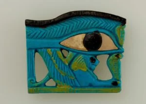 Wedjat Eye Amulet,ca. 1070–664 B.C. Wedjat eye amulets were among the most poular amulets of ancient Egypt. The wedjat eye represents the healed eye of the god Horus and embodies healing power as well as regeneration and protection in general.